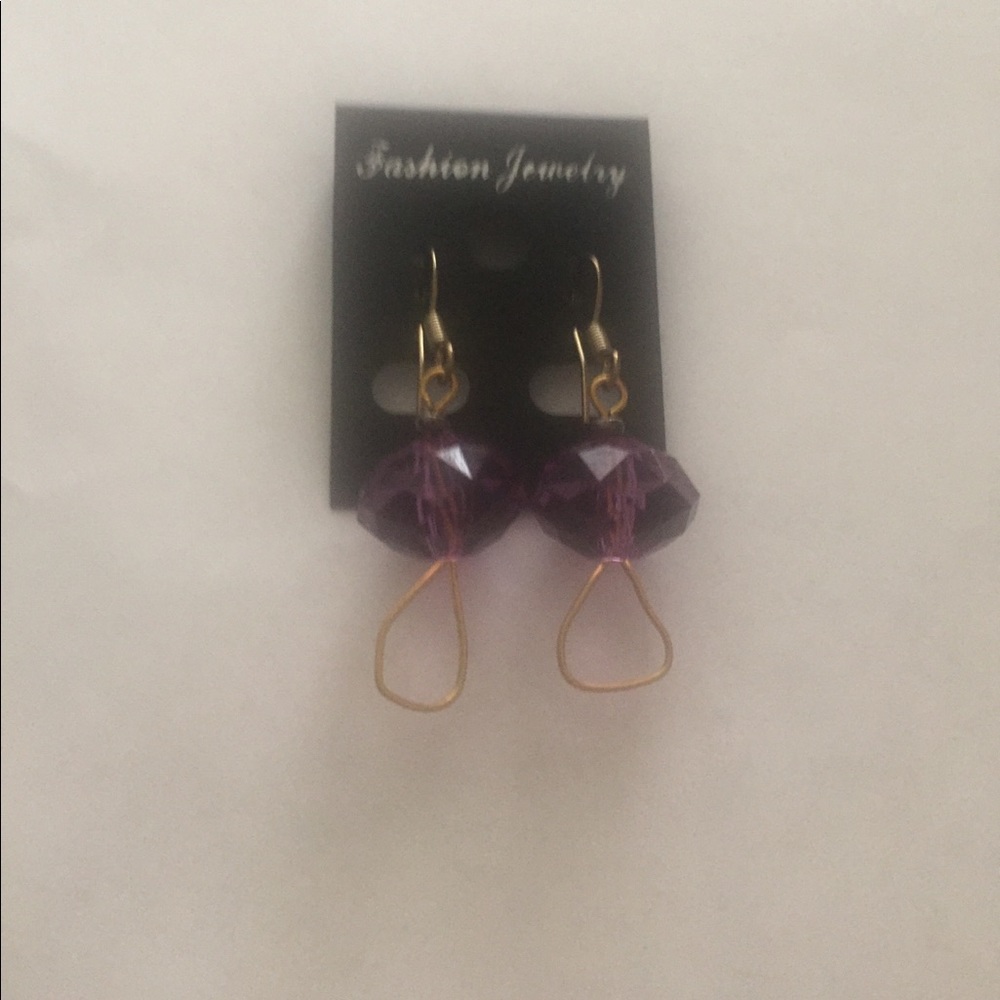 Purple bead Triangle Earrings